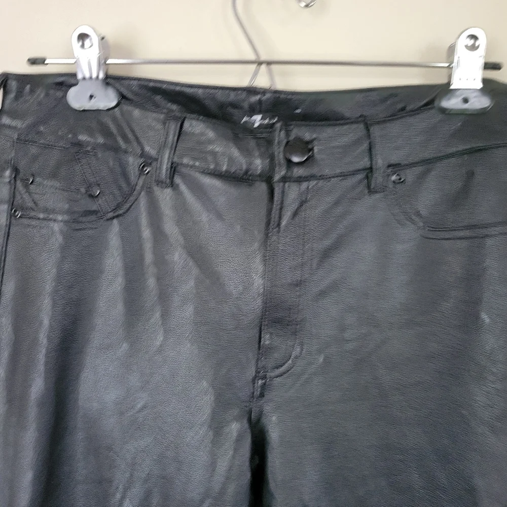7 For All Mankind Faux Leather Black Moto Pants - Picture 2 of 10